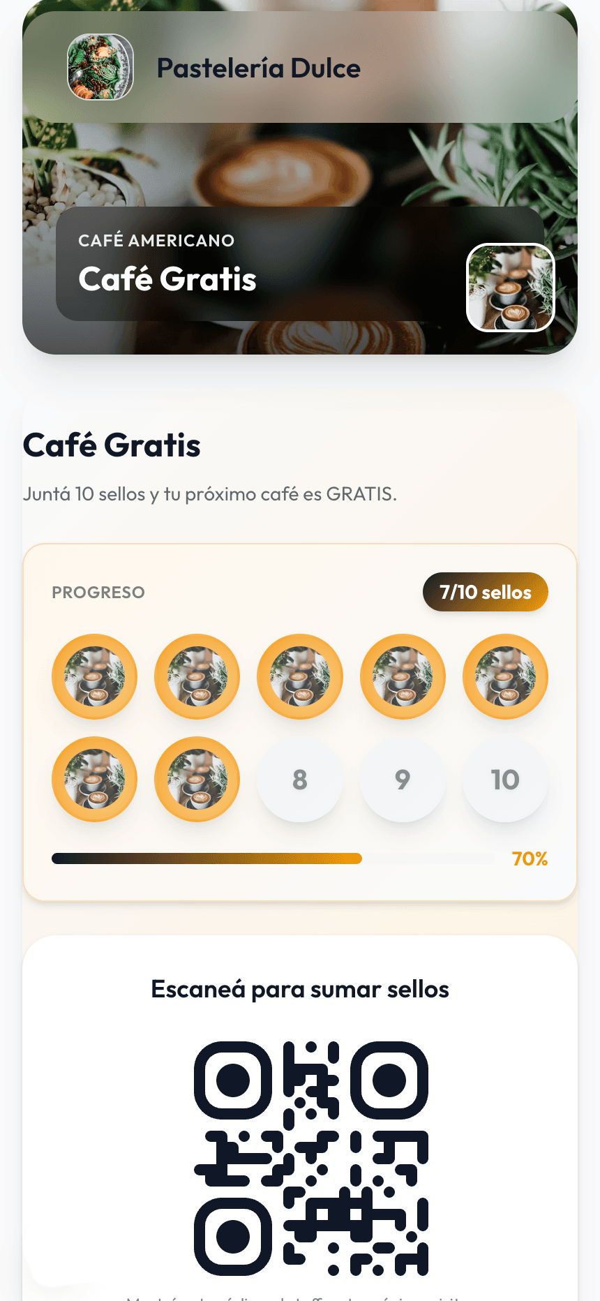Vista Cliente - Tarjetas de Sellos